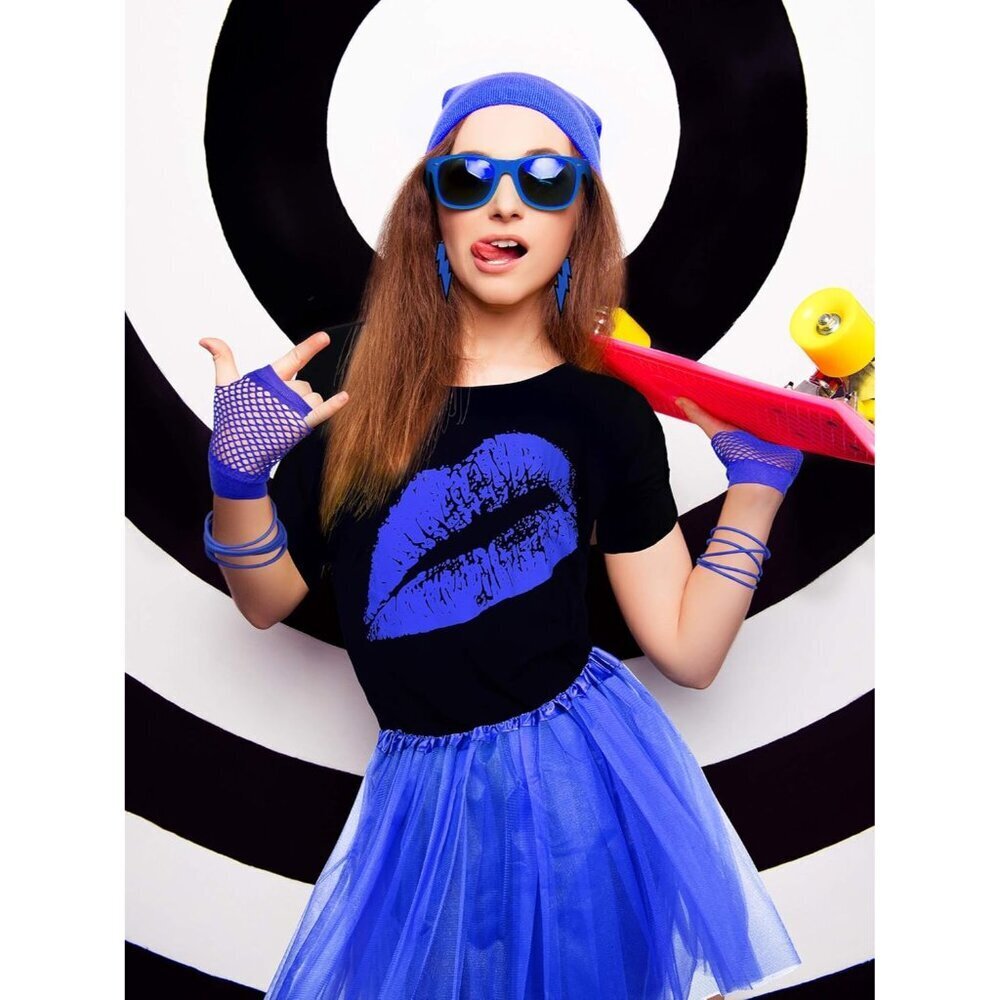 80s Costume Set for Women Neon T Shirt Tutu Skirt Accessories Party - Picture 5 of 5